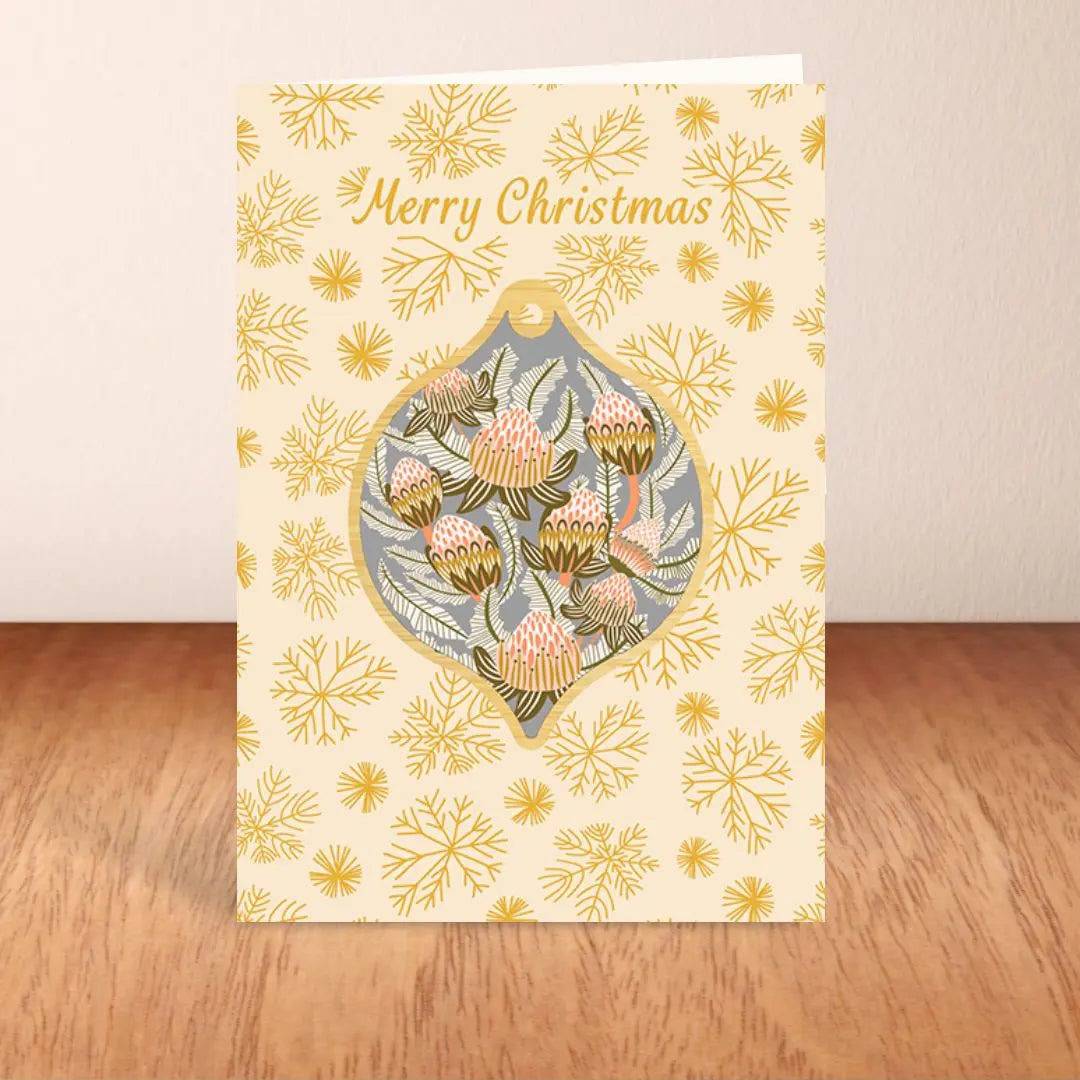 Bush Proteas Australian Christmas Card & Ornament Set - Perfect for Holiday Greetings and Festive Tree Decorations