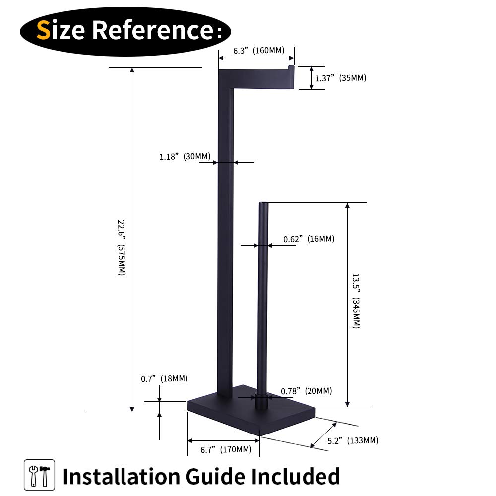 BEIGEEWY Free Standing Toilet Paper Holder - SUS 304 Stainless Steel Bathroom Tissue Roll Holder - Matte Black Finish - Durable & Rustproof - Perfect for Bathroom, Kitchen, RV, and Office Use