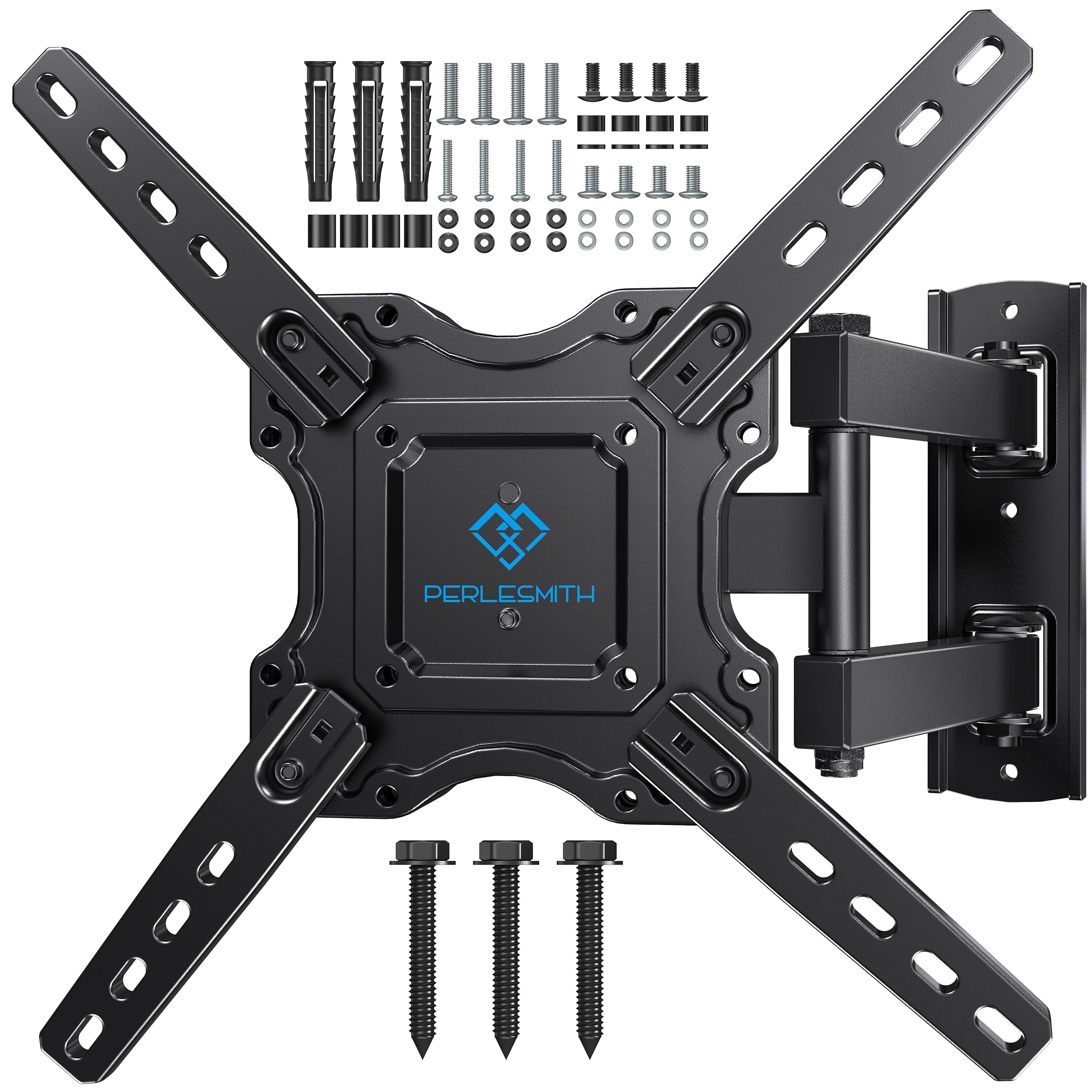 PERLESMITH UL Listed Full Motion TV Wall Mount Bracket for 26-60 Inch Flat/Curved OLED 4K TVs up to 77lbs - Swivel, Tilt, Extension Arm, Max VESA 400x400mm (PSMFK12) - Perfect for Living Room, Bedroom & Home Theater Setup