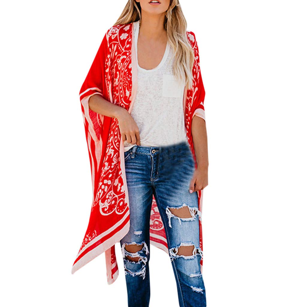 Lightweight Sheer Long Flowy Kimono Cardigan for Women - 3/4 Sleeve Loose Blouse Top | Perfect for Beach Cover-Up, Summer Evenings & Boho Outfits