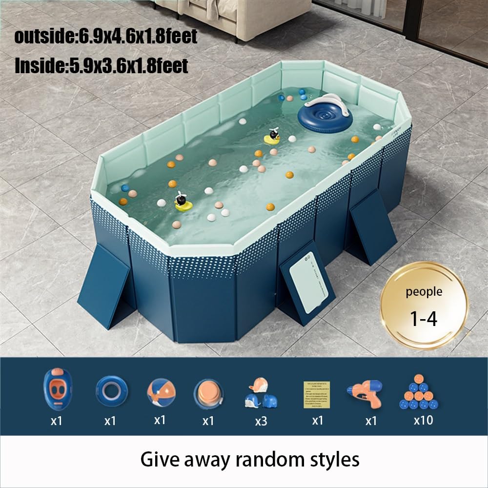 Foldable Rectangular Above Ground Swimming Pool - 6.9ft Large Outdoor Summer Non-Inflatable Pool with 19 Accessories, 2024 Innovative Design for Backyard, Garden, and Indoor Use