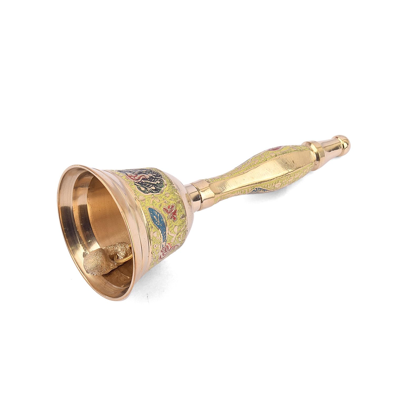 SATVIK Pure Brass Puja Bell with Handle - Yellow Religious Pooja Ghanti for Hindu Temple, Home Altar, Christmas Decor & Indian Housewarming Gifts (1 Piece) - Perfect for Daily Worship, Meditation & Spiritual Ceremonies