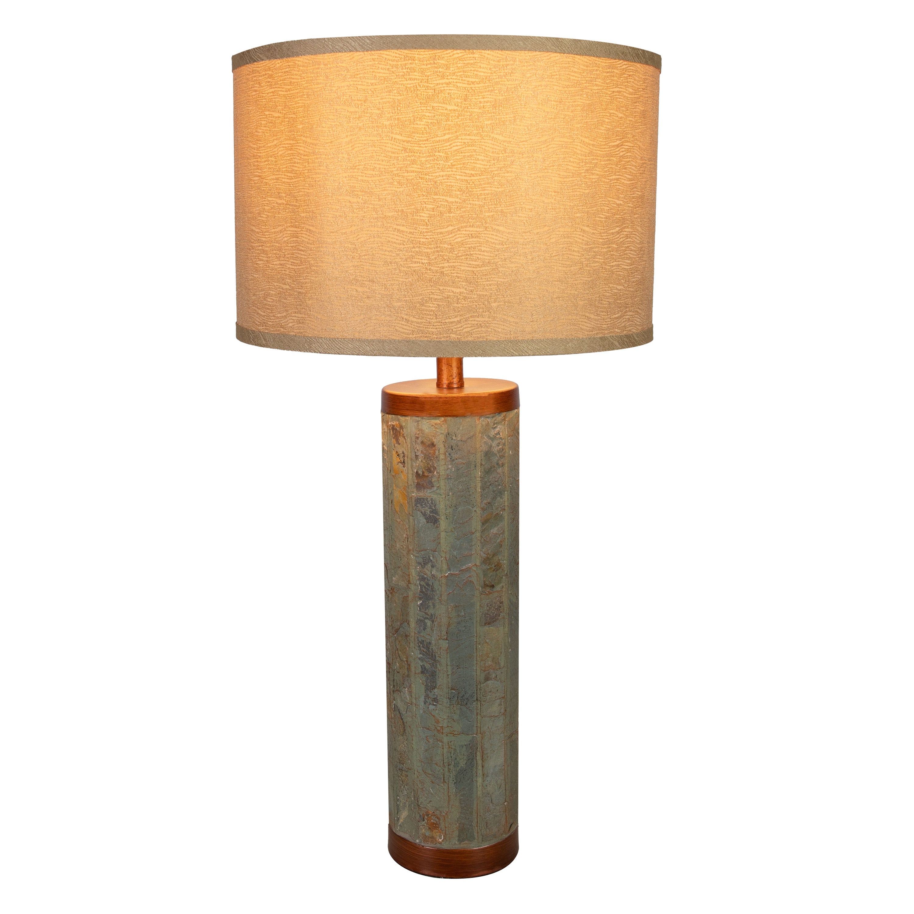 Sunnydaze 31-Inch Cylinder Slate Indoor Table Lamp - Modern Home Office Bedroom Lighting Decor for Living Room, Study & Nightstand