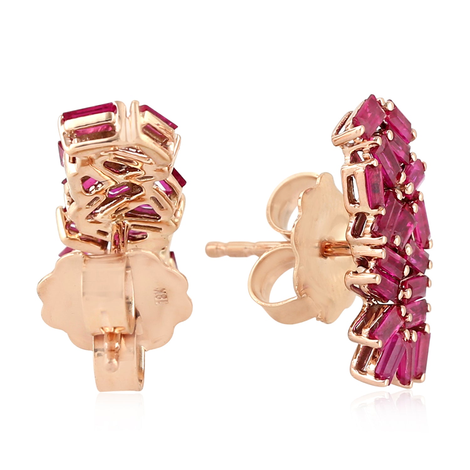18k Rose Gold Baguette Ruby July Birthstone Stud Earrings – Perfect for Birthdays, Anniversaries & Special Occasions