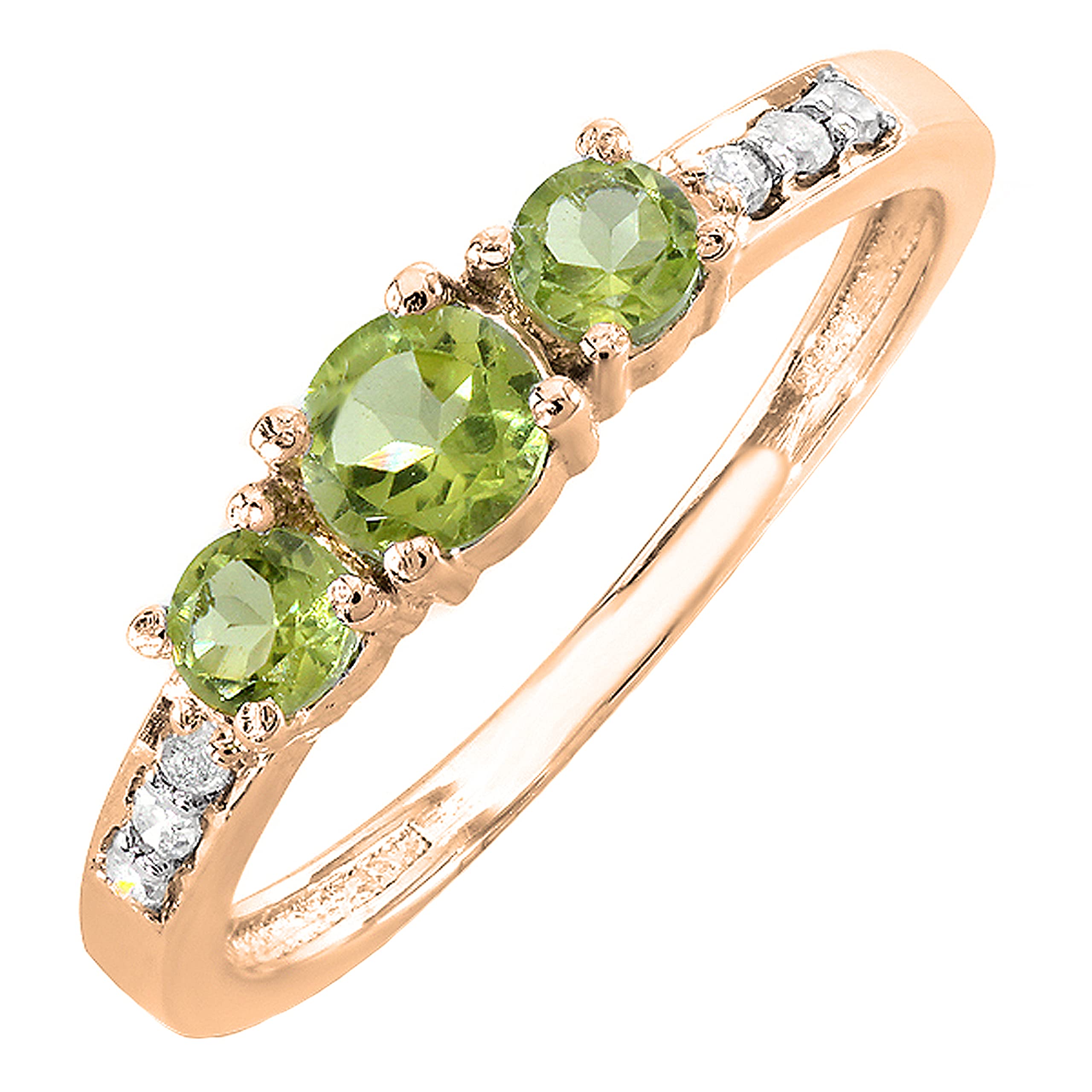 Dazzlingrock 10K Gold Round Peridot & White Diamond Three Stone Engagement Ring for Women - Perfect for Proposals, Anniversaries & Special Occasions