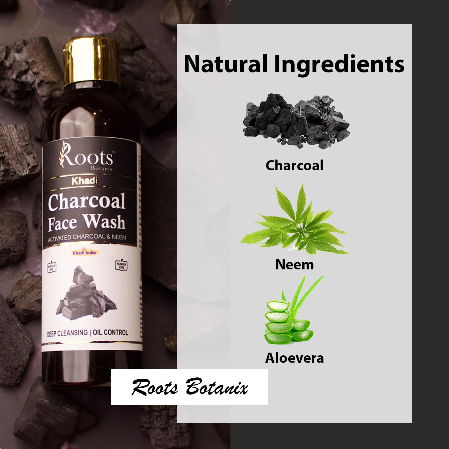 Roots Botanix Neem Face Wash for Glowing Skin - Brightening & Detan Cleansing Gel - Anti Pollution & Pimples Treatment - Liquid Facial Soap (200ml) | Perfect for Daily Skincare Routine & Post-Makeup Cleansing