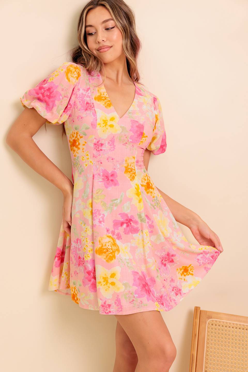 Stylish IZZY Pink Floral Linen Mini Dress for Women - Perfect for Summer Outings, Beach Vacations & Casual Dates