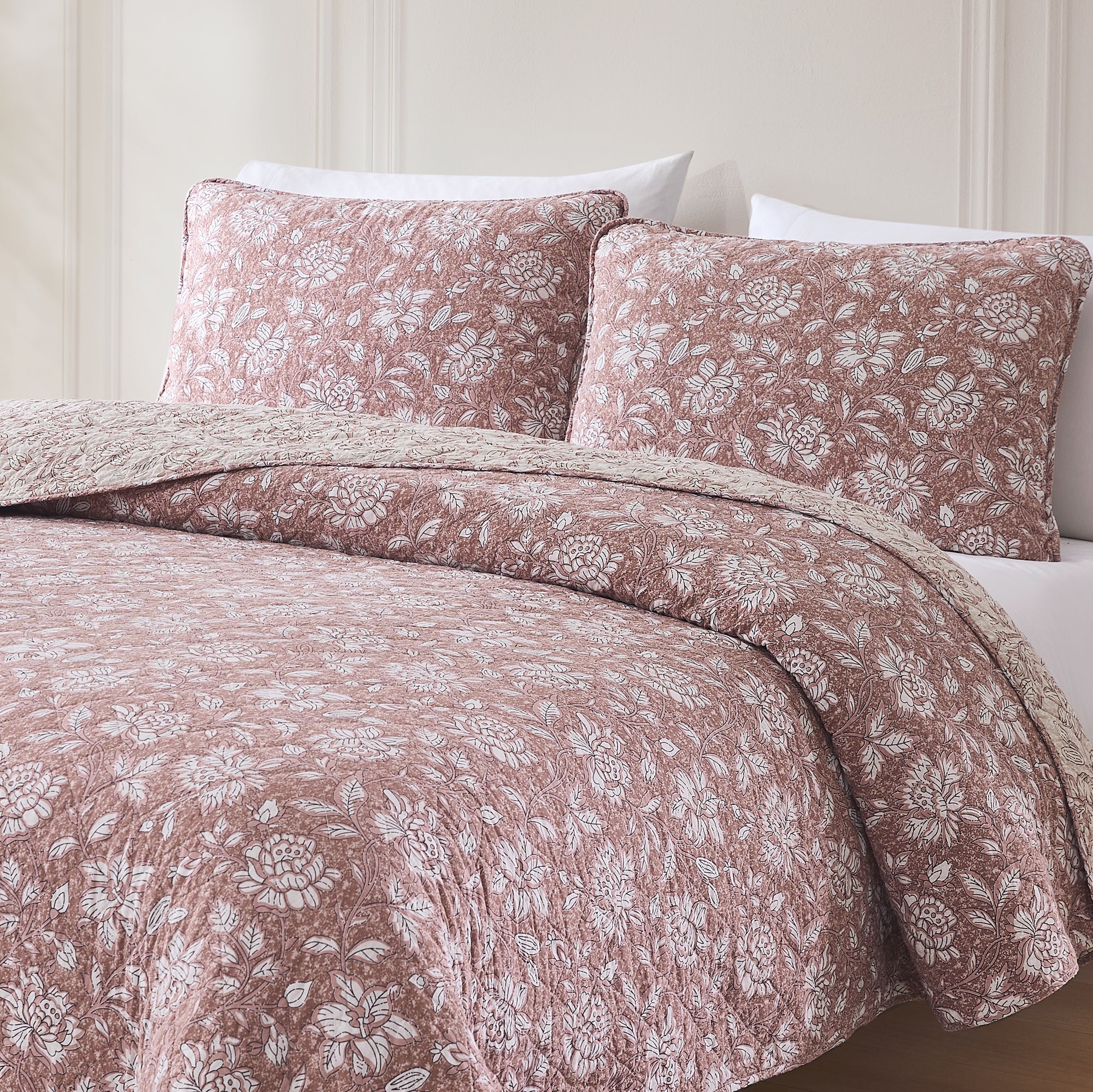 Zara Floral Block Reversible Cotton Quilt Set - Queen Size Bedding, Soft & Breathable Comforter Cover with Pillowcases - Perfect for Spring & Summer Bedroom Decor