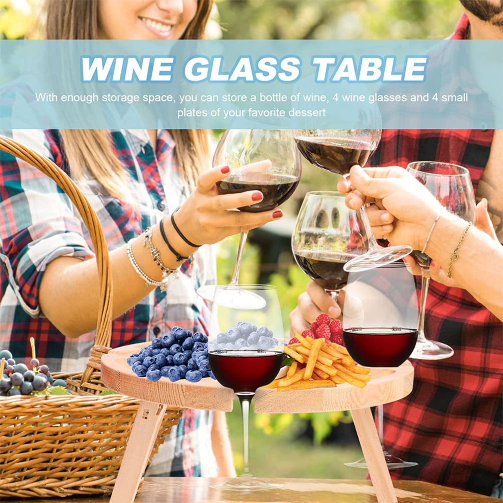DOITOOL Portable Folding Bamboo Wine Table - Compact Round Outdoor Snack Table for Beach, Picnic, Camping & Backyard Parties - Lightweight & Collapsible Design