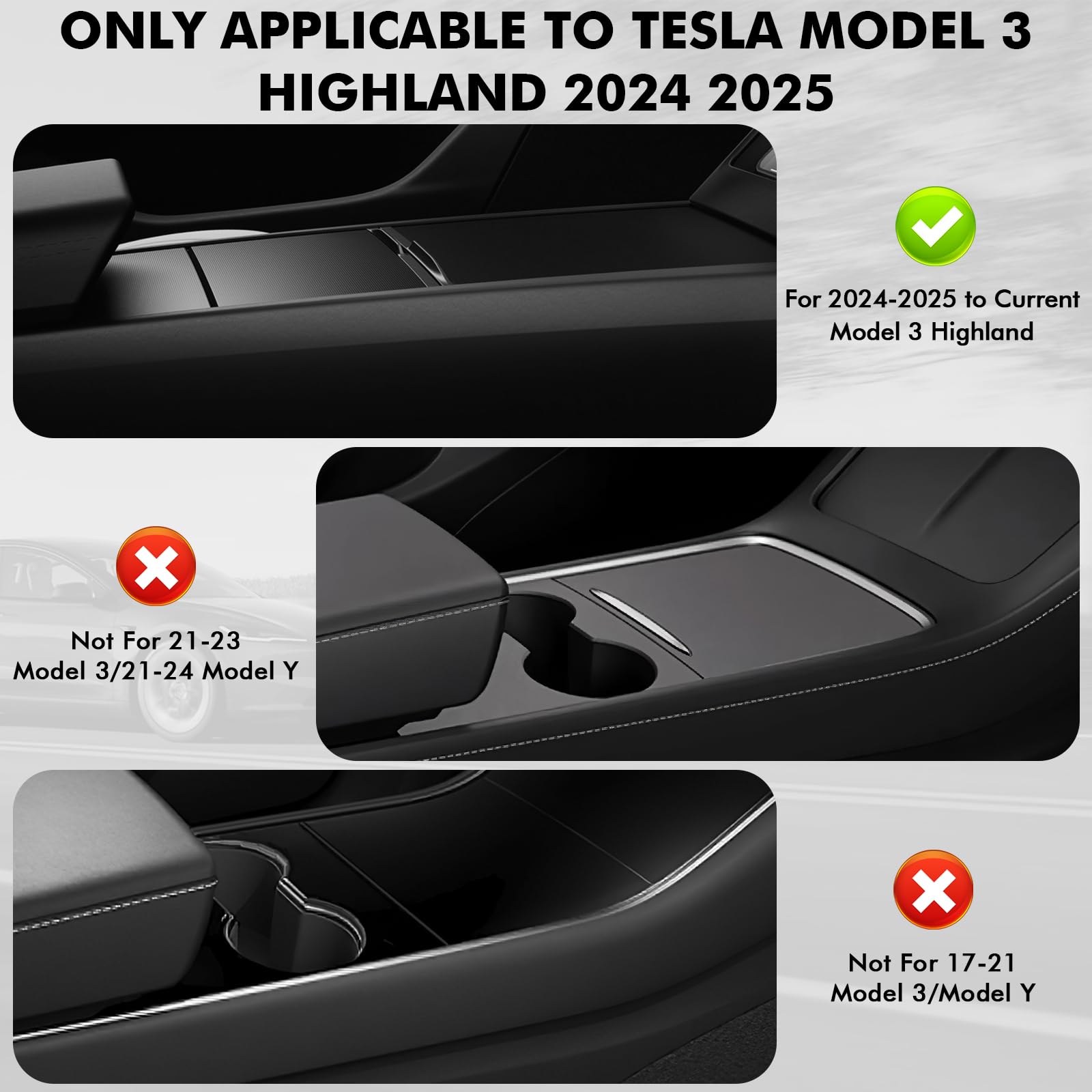 Premium Tesla Model 3 & Y Center Console Organizer Set (5-Piece) - Hidden Storage Box, Cup Holder & Armrest Drawer Tray for 2024-2025 Highland/Juniper Models - Perfect for Road Trips & Daily Commute Organization