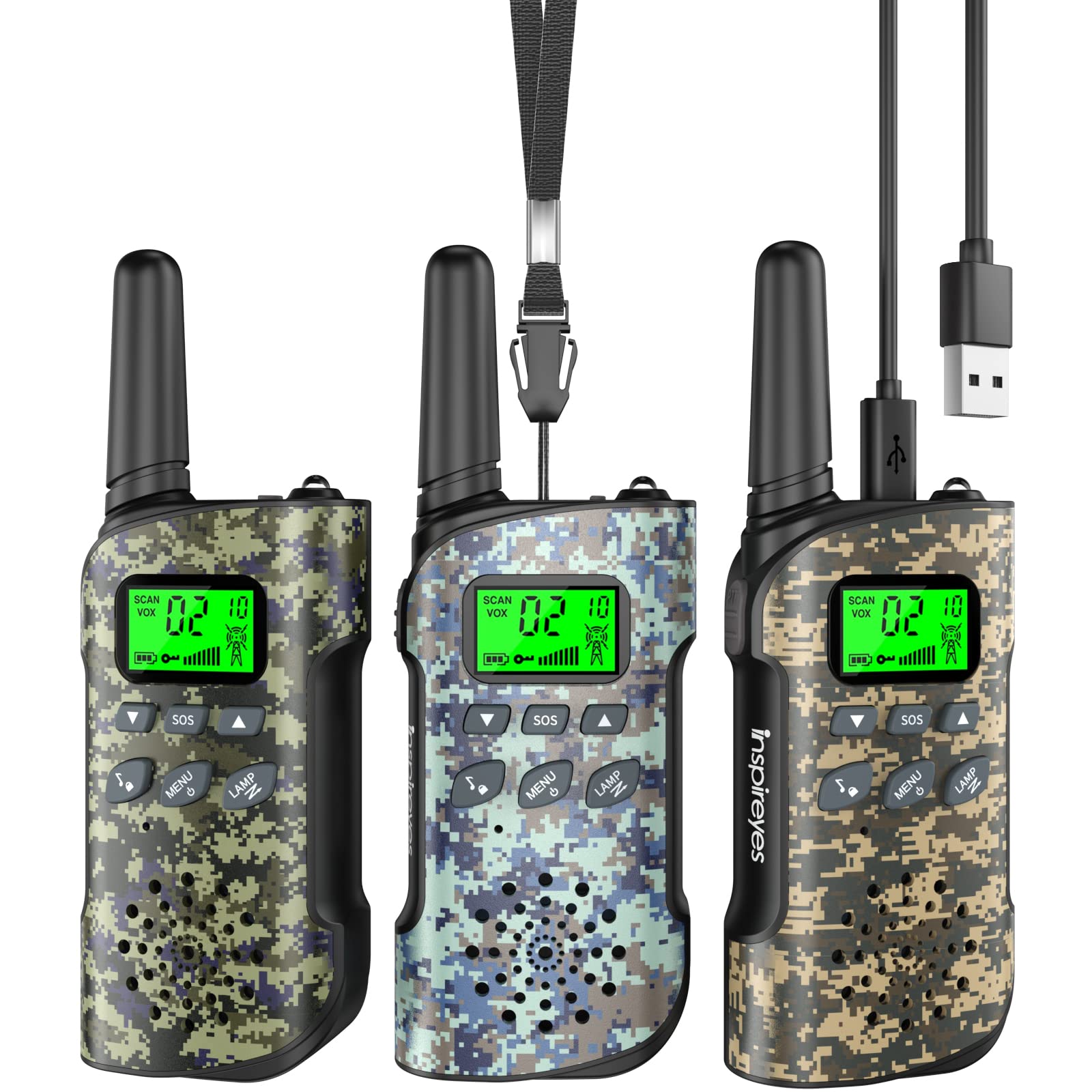 Rechargeable Walkie Talkies for Kids - Long Range 2 Way Radios (3 Pack Camo) - Perfect for Outdoor Camping, Birthday Parties & Christmas Gifts - Ideal for Boys Age 3-5, 8-12 - Great for Easter Basket Stuffers & Adventure Games