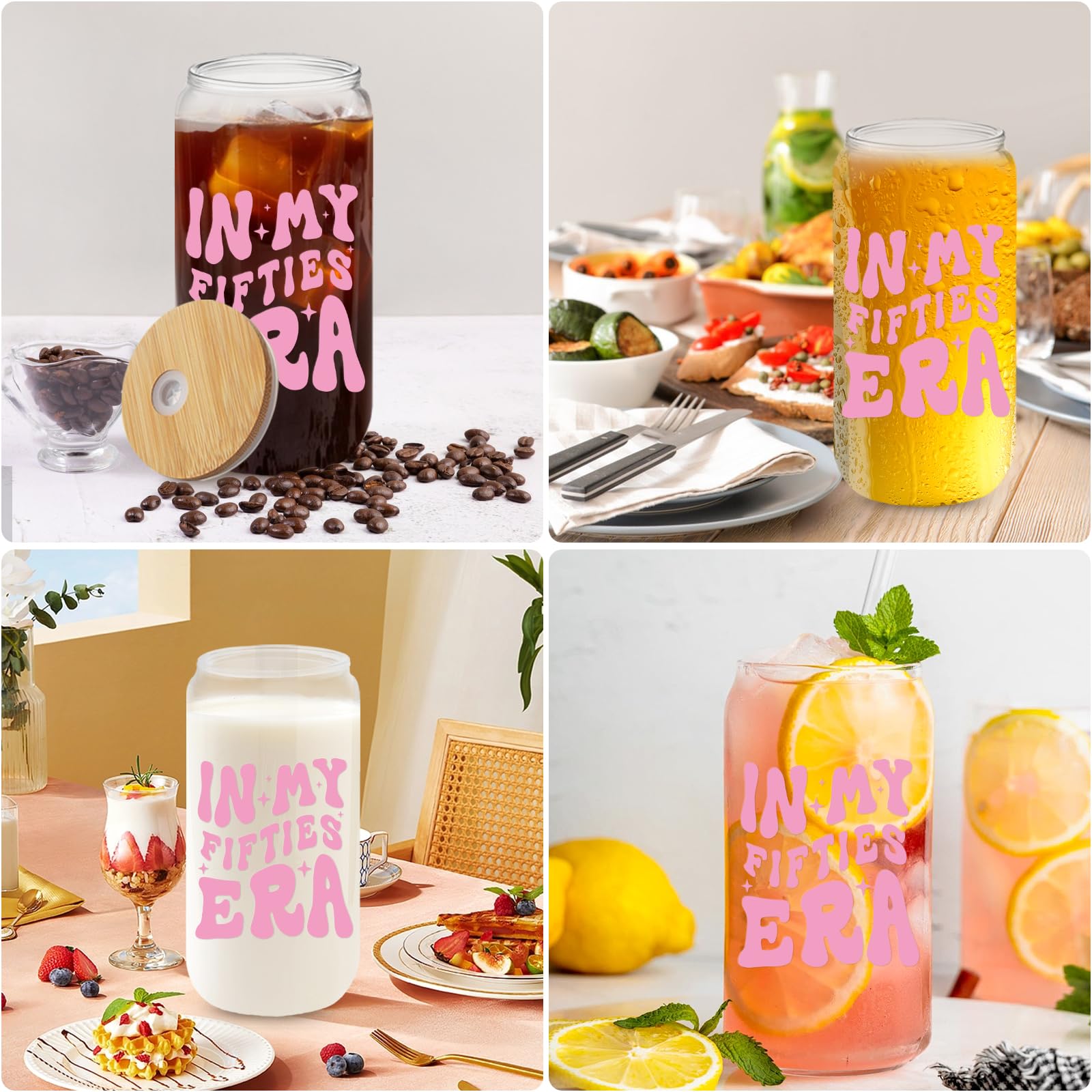 50th Birthday Gifts for Women - 16oz In My FIFTIES Era Glass Coffee Cup - Unique Birthday Gift Idea for Mom, Friends & Coworkers - Perfect for Coffee, Tea & Office Use (50th Cup)