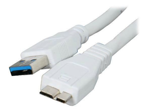 High-Speed USB 3.0 A Male to Micro B Male Cable - 3ft White Data Sync & Charging Cord for Smartphones, Cameras & External Hard Drives
