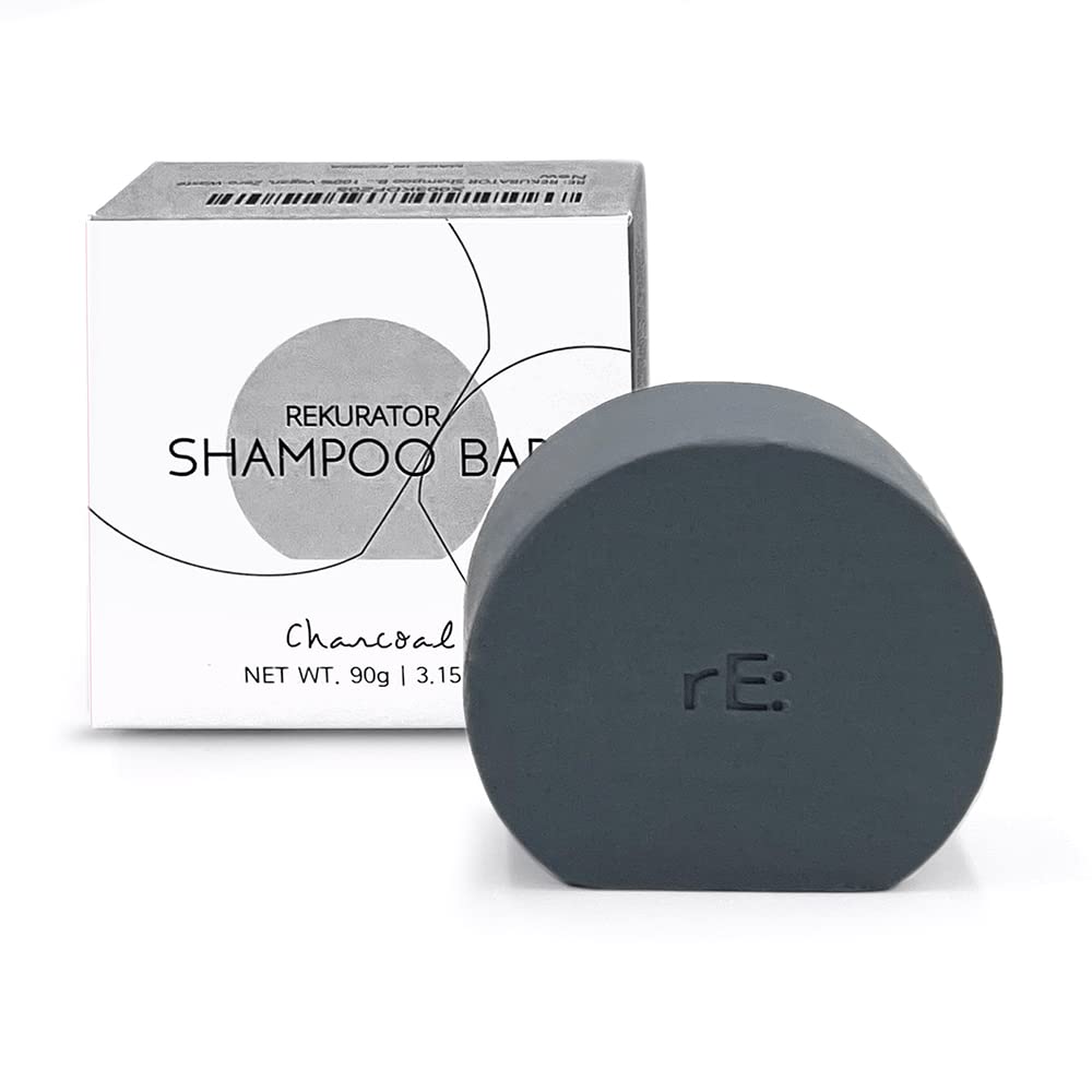 REKURATOR Activated Charcoal Detoxifying Shampoo Bar with Brown Rice Extract - Sulfate Free, Paraben Free, Vegan & Cruelty Free Hair Care for Dry Scalp - Zero Waste Shampoo Bar for Travel, Camping & Eco-Friendly Lifestyle
