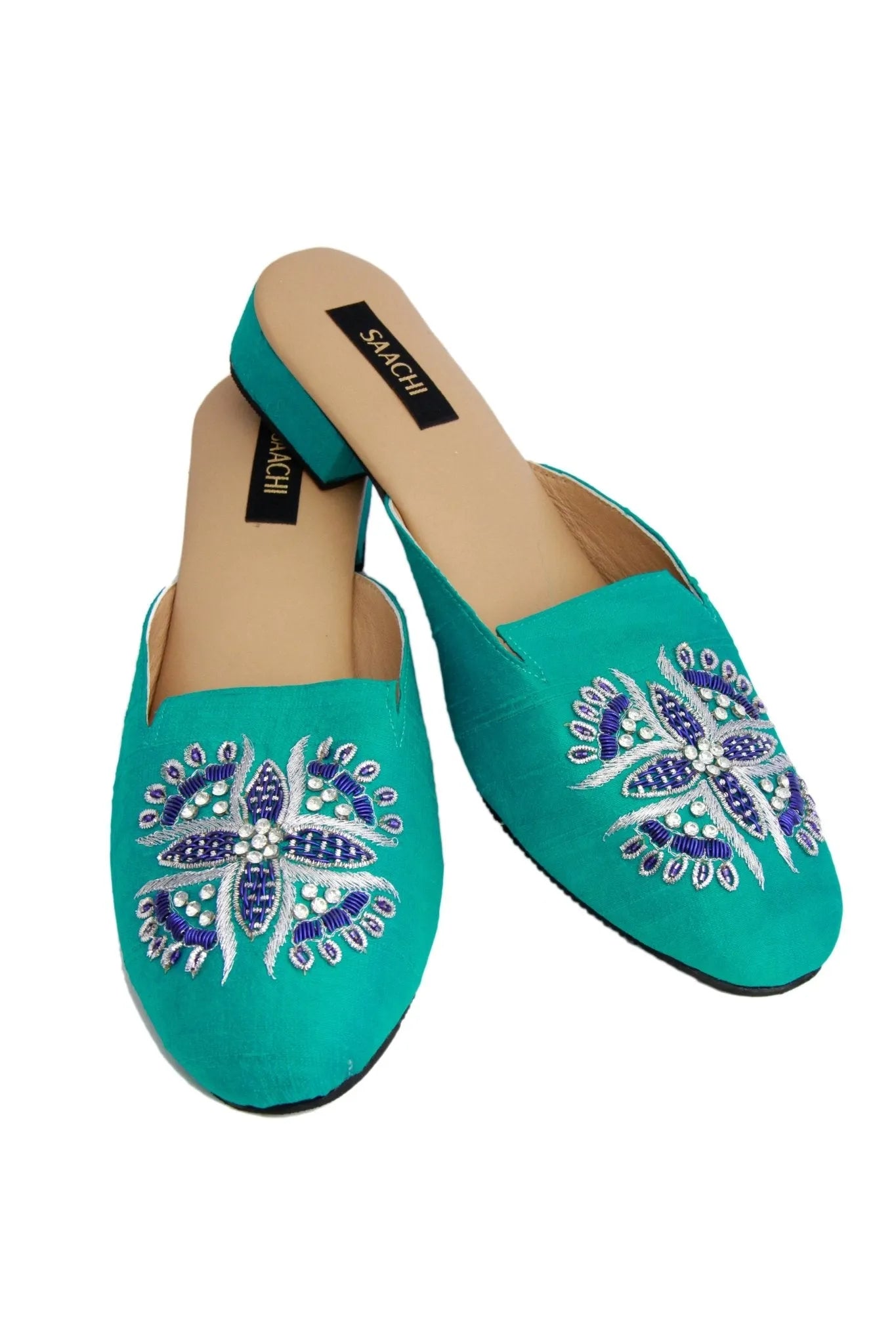 Peacock Embroidered Mule Slippers - Women's Bohemian Style House Shoes with Non-Slip Sole | Perfect for Home, Spa, Yoga & Relaxation
