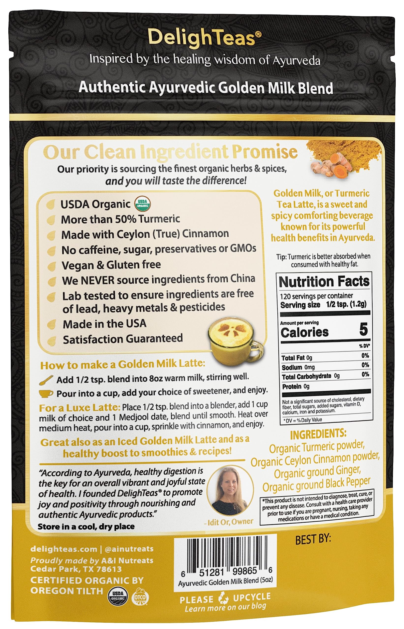 Organic Golden Milk Powder with Free Cookbook - Healthy Turmeric Latte Mix for Wellness, Immunity & Relaxation | Perfect Gift for Tea Lovers, Yoga Practitioners & Health-Conscious Friends (Vegan, Gluten-Free)