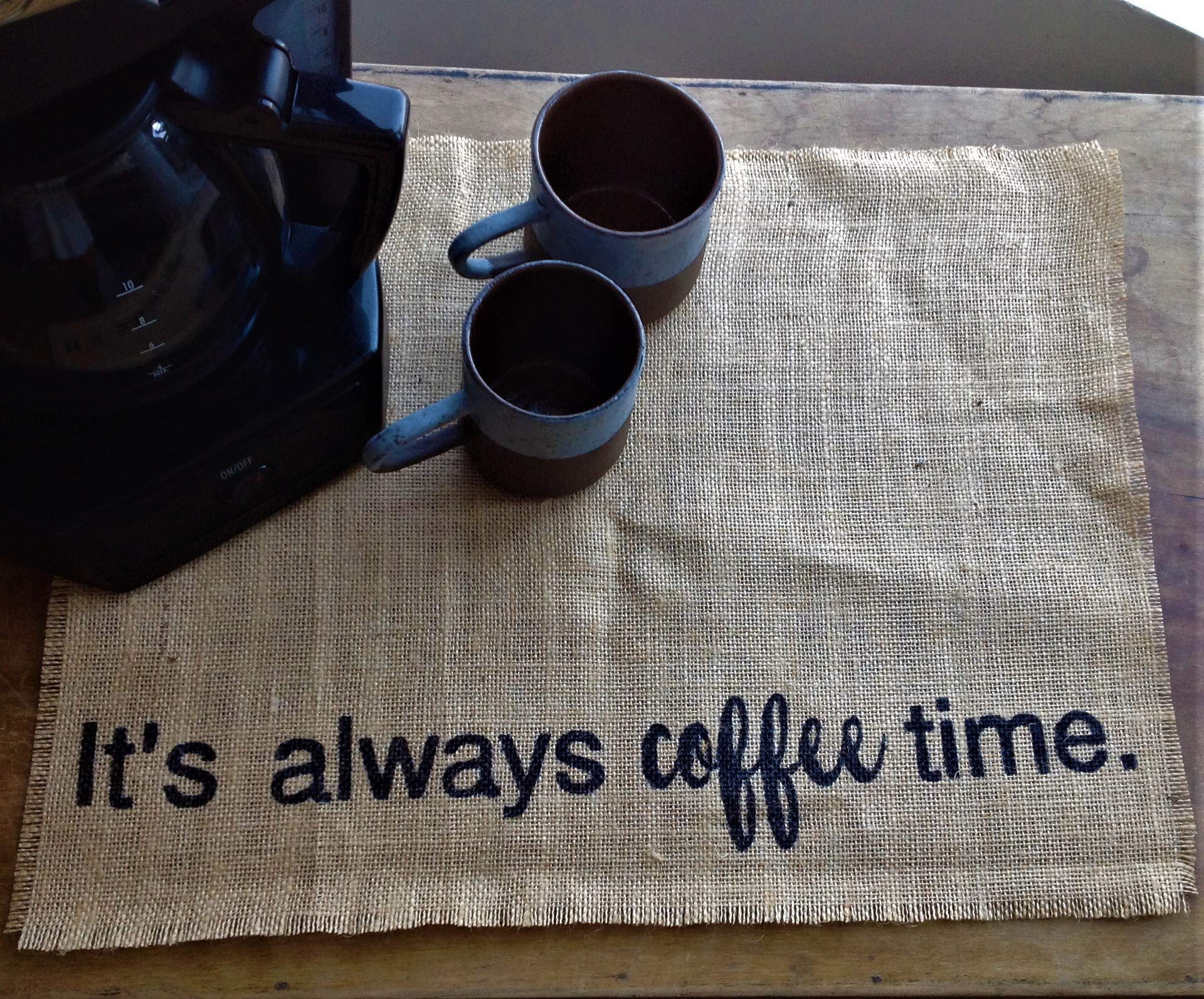 Rustic Burlap Coffee Maker Mat - Keurig Placemat, Coffee Bar & Farmhouse Decor - Heat-Resistant Trivet for Coffee Pots & Makers - Perfect Coffee Station Accessory & Gift for Coffee Lovers (Great for Kitchens, Offices & Cafés)