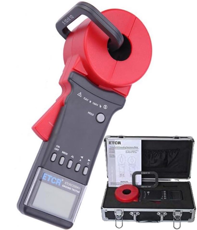 ETCR2100A+ Digital Earth Ground Resistance Clamp Meter Tester (0.01Ω-200Ω) with LCD Display - Portable Electrical Testing Tool for Power Systems, Telecommunications & Oil Fields - Perfect for Electricians, Engineers and Maintenance Professionals