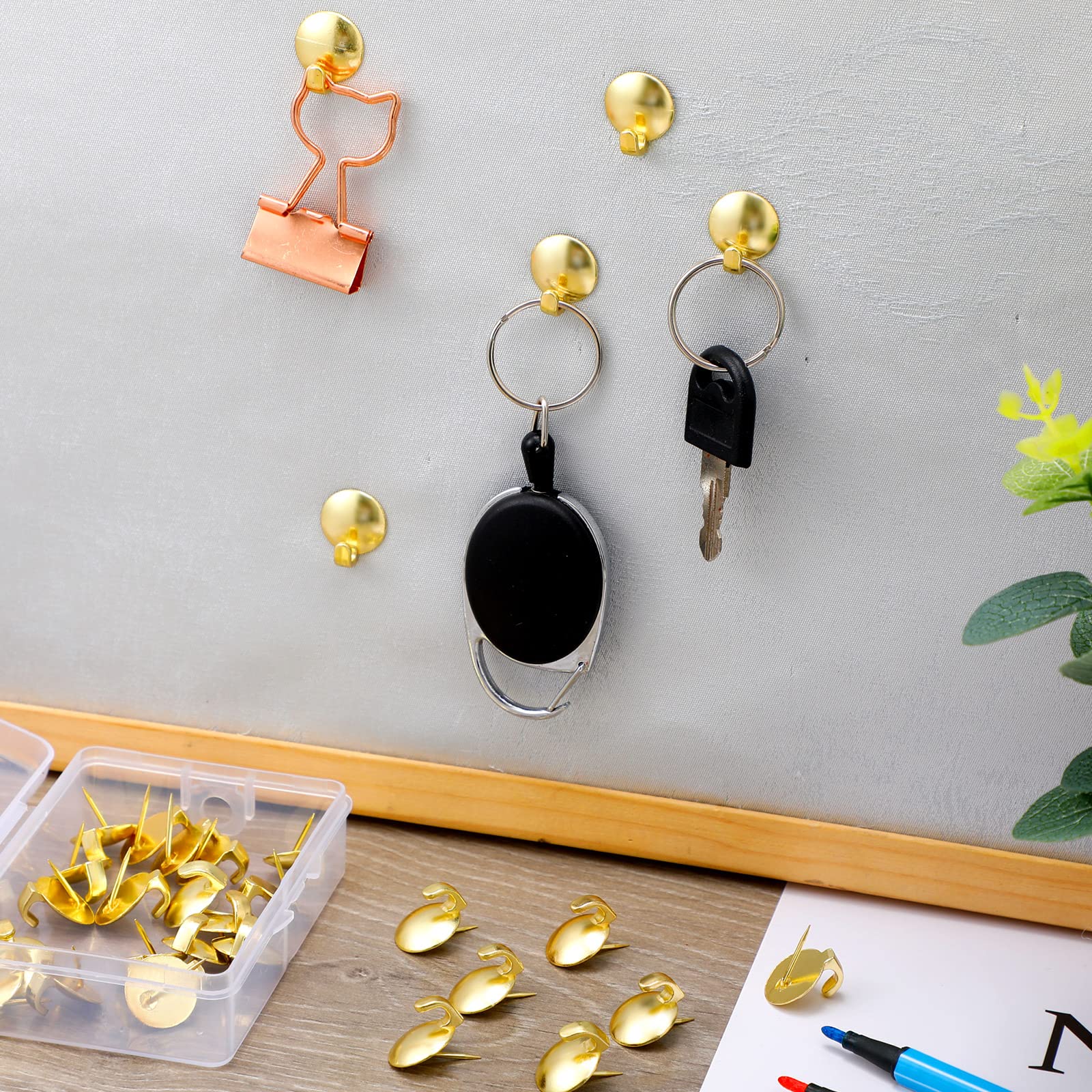 30 Pcs Gold Metal Cubicle Hooks - Heavy Duty 20 Lbs Capacity Fabric Panel Wall Hooks & Push Pins - Office, Kitchen, Home Organization Accessories - Perfect for Hanging Pictures, Keys, and Decor in Cubicles or Walls