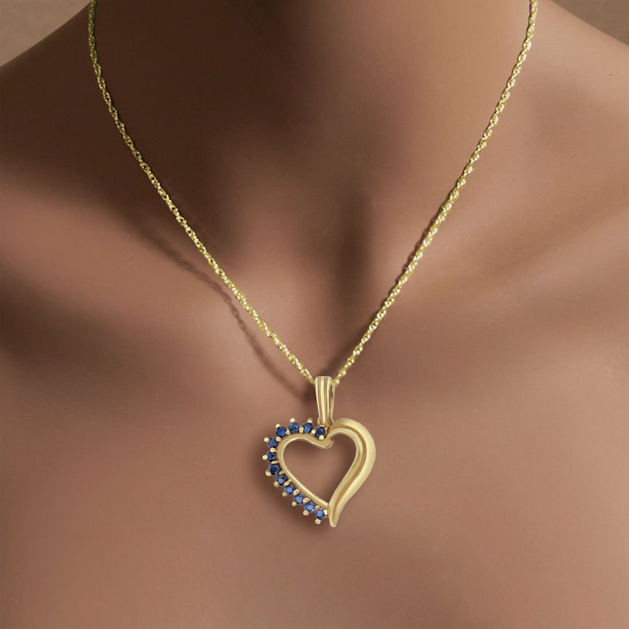 Vintage Sapphire Heart Necklace 14k Yellow Gold - Elegant Dainty Jewelry for Women, Perfect Gift for Anniversary, Valentine's Day & Special Occasions