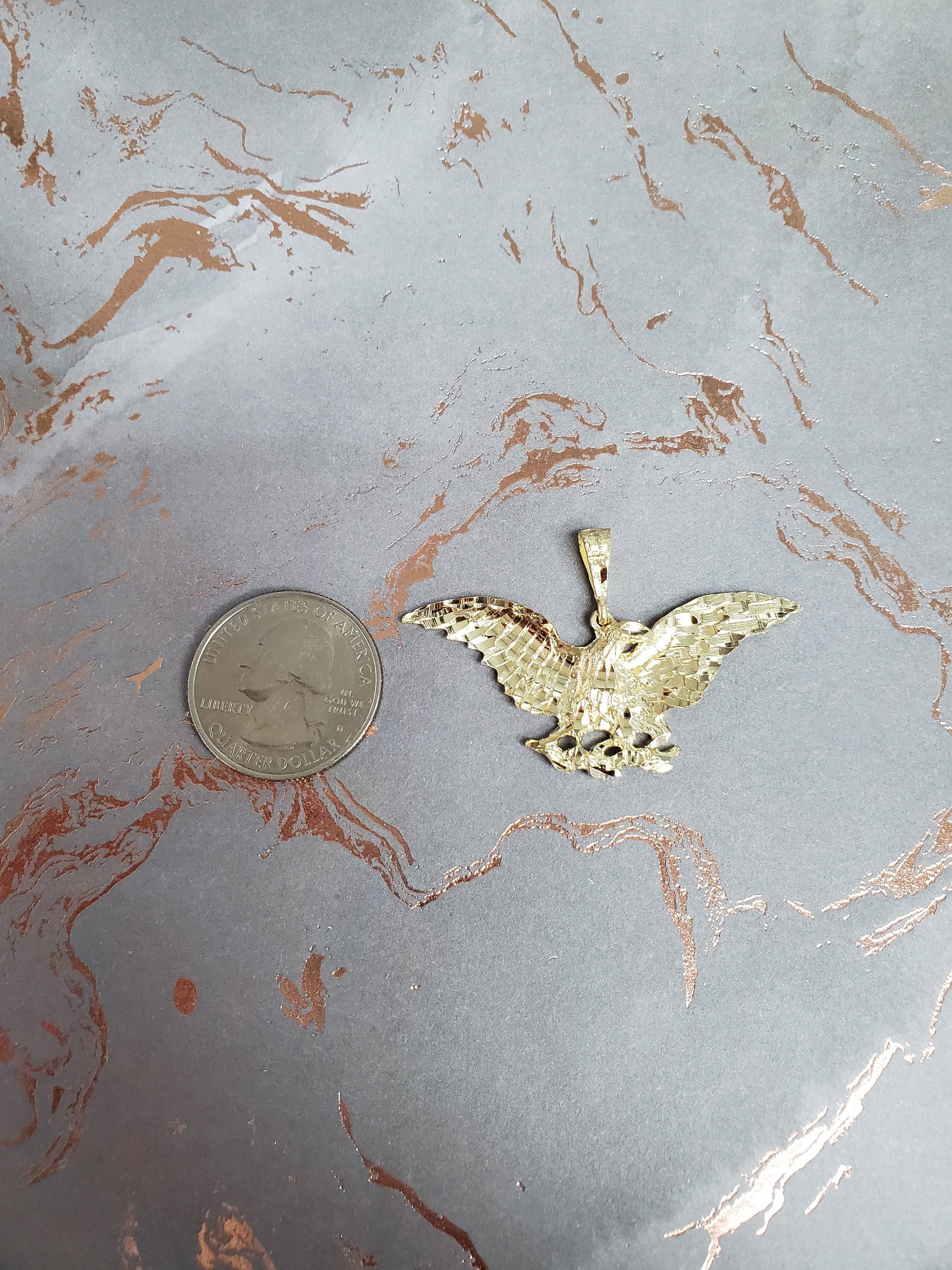 14K Yellow Gold Diamond-Cut Eagle Perched on Branch Necklace - Elegant Jewelry for Women, Perfect for Gifts, Parties & Special Occasions