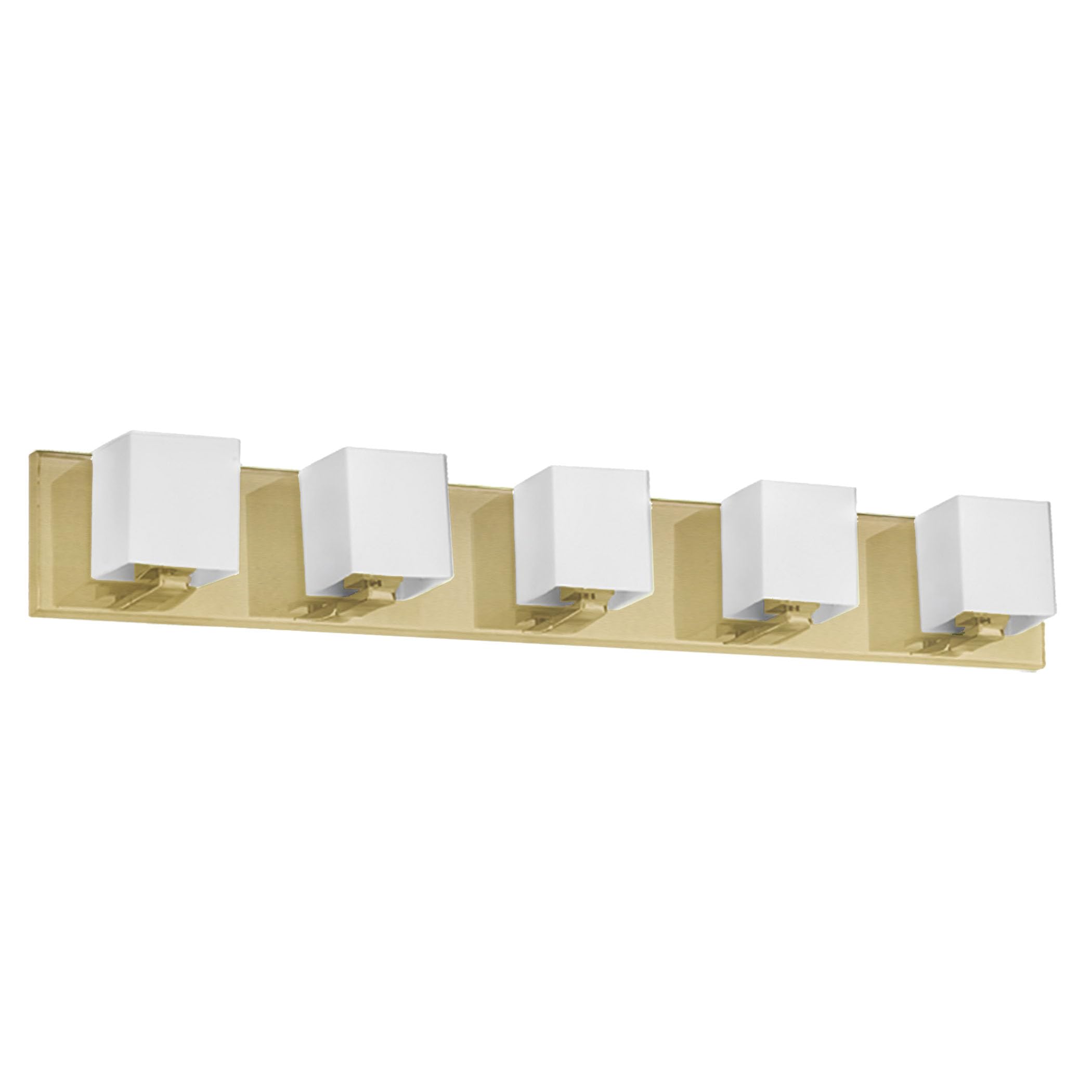 Dainolite Verona 5-Light Bathroom Vanity Light Fixture - Aged Brass Finish with White Glass Shades - Perfect for Modern Bathroom, Powder Room & Dressing Room Lighting