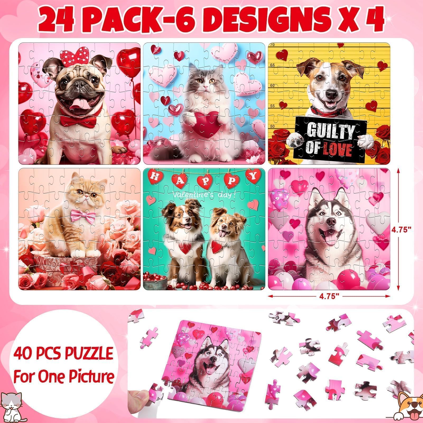 24PCS Cat & Dog Jigsaw Puzzle Toys - Easter Basket Stuffers for Kids & Toddlers, Easter Gifts for Boys & Girls, Prefilled Easter Egg Fillers, Party Favors & Goodie Bags - Perfect for Easter Celebrations, Birthday Parties & Classroom Activities