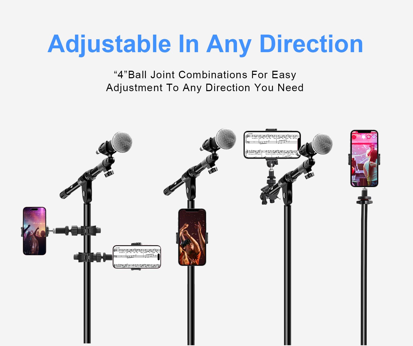 Adjustable Phone Holder for Mic Stand - Rotatable Microphone Music Stand Mount Compatible with iPhone & Android Phones | Perfect for Live Streaming, Karaoke & Music Performances