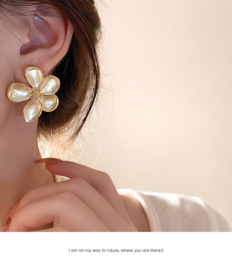 Gold Flower Earrings for Women - Large Floral Stud Earrings, Chunky Statement Jewelry Gift for Her | Perfect for Weddings, Parties & Special Occasions