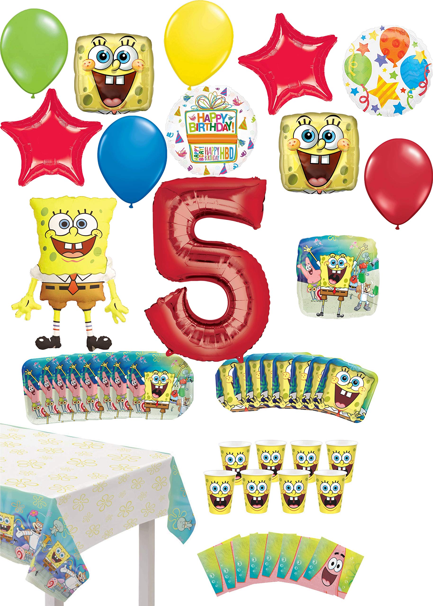 SpongeBob SquarePants 5th Birthday Party Decorations Set - 8-Piece Table Decor & Balloon Bouquet Kit for Kids Birthday Party, Themed Celebration, and Fun Decorations