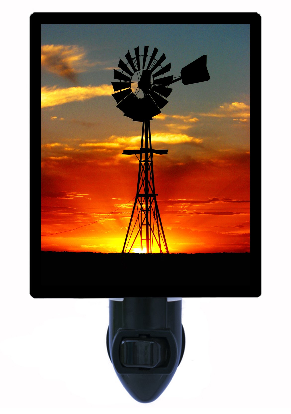 LED Night Light - Windmill at Sunset Landscape Decor for Bedroom, Nursery, or Country Home Ambience
