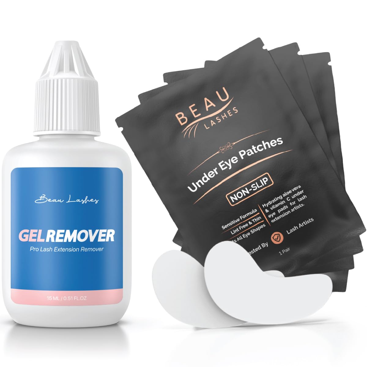 100 Pairs Hydrogel Under Eye Pads & Eyelash Extension Remover Gel | Lint-Free Eye Patches for Lash Extensions & Lifts | Professional Lash Glue Remover for Strong Adhesives | Perfect for Salon Use & At-Home Lash Care