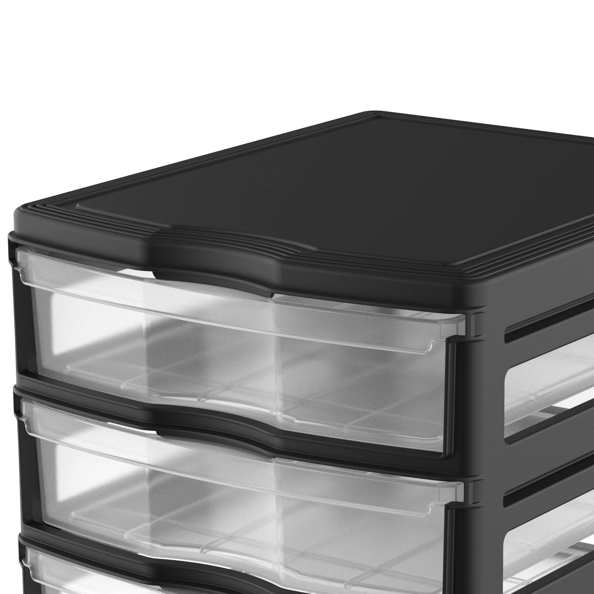 3-Pack Black Stackable Plastic Drawers for Bathroom, Makeup & Pantry Organization - Space-Saving Storage Solution