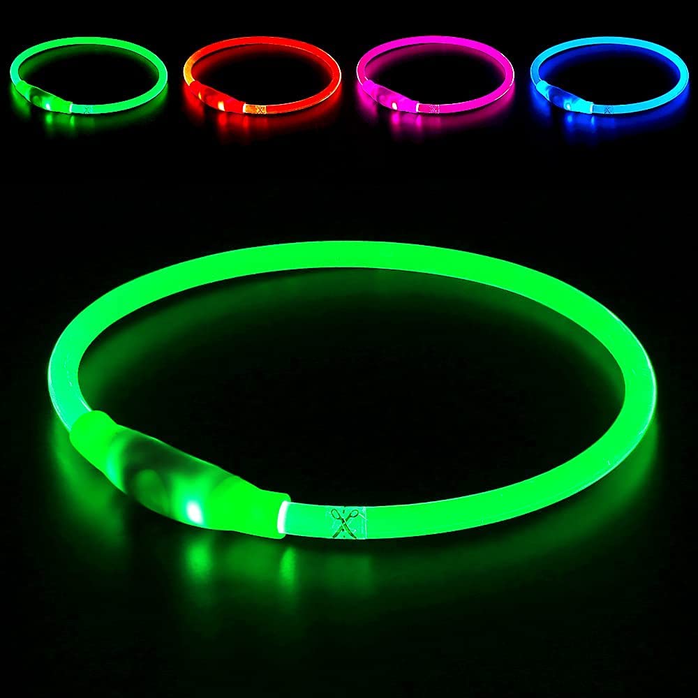 BSEEN USB Rechargeable LED Dog Collar - Waterproof Safety Light for Small Medium Large Dogs - High Visibility Pet Necklace for Night Walking, Jogging & Outdoor Adventures