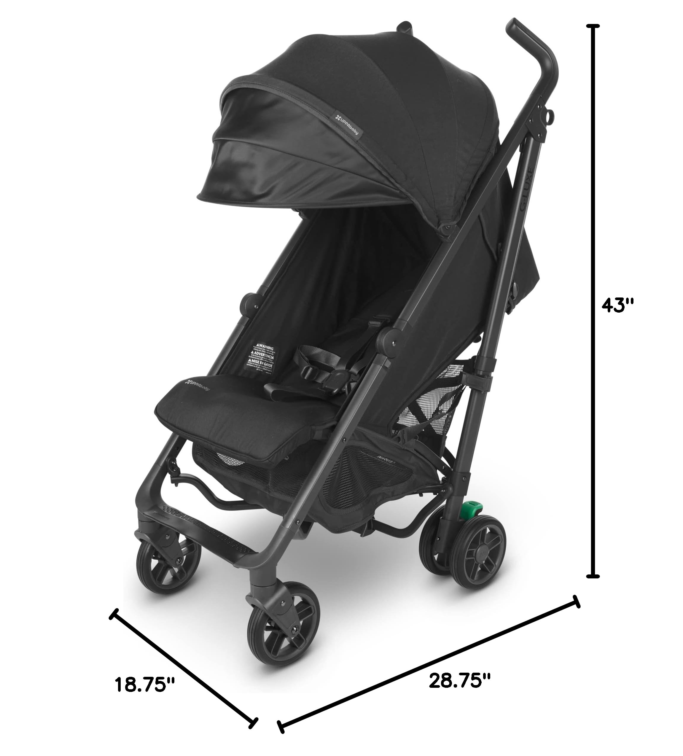 UPPAbaby G-Luxe Lightweight Umbrella Stroller - Compact Travel Stroller with One-Hand Fold, Adjustable Recline & XL Storage Basket - Includes Sun Canopy & Cup Holder - Perfect for Air Travel, Shopping & City Walks (Charcoal/Carbon)