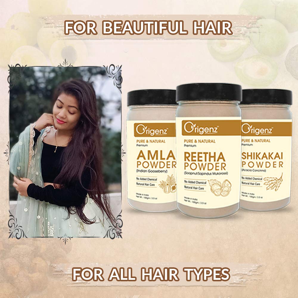 Origenz Reetha, Shikakai & Amla Powder Combo Pack - 300g Natural Hair Care for Healthy Scalp, Dandruff Control & Hair Growth | Ayurvedic Herbal Wash, Nourishing Mask with Indian Gooseberry | Perfect for Daily Hair Cleansing & Holistic Hair Treatment