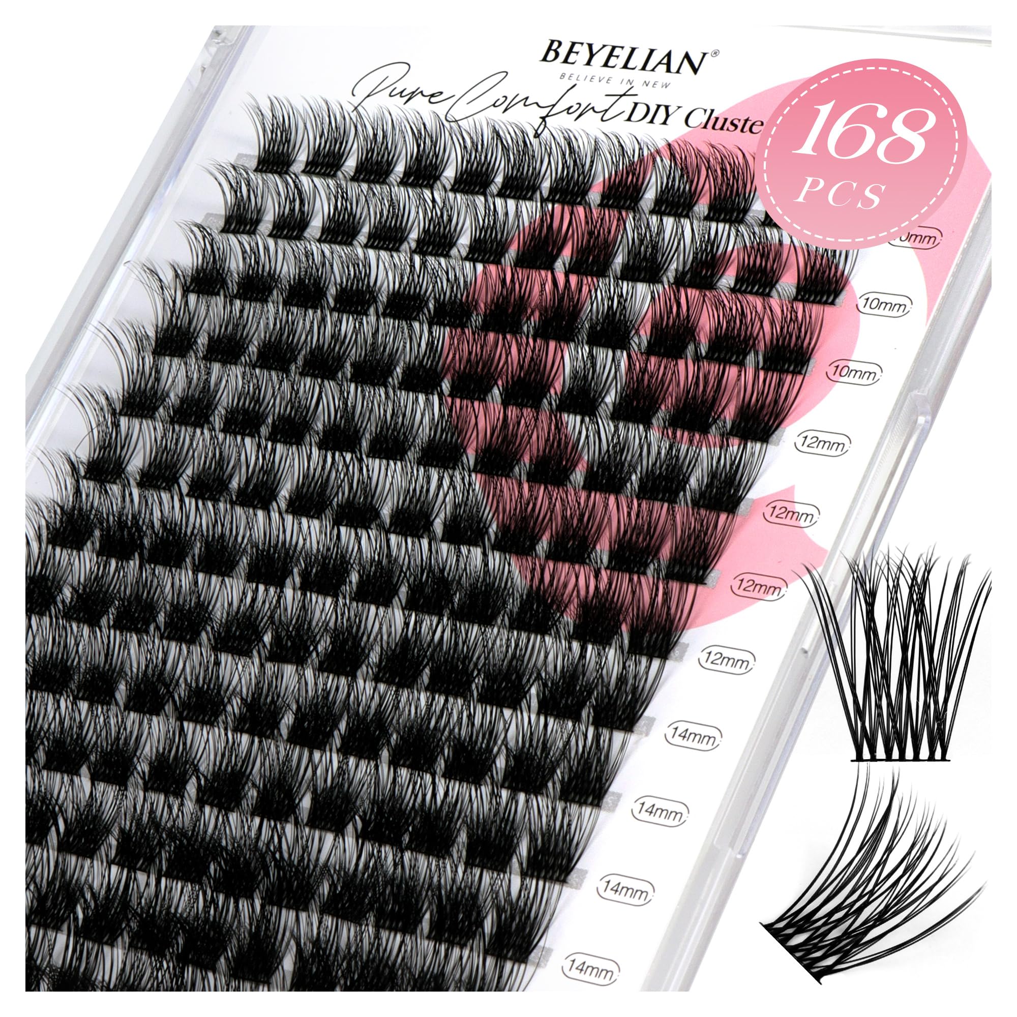 BEYELIAN 168 Pcs D Curl Individual Cluster Lashes - Natural Look False Eyelashes Extension Set with Super Thin Band, Reusable & Glue Bonded for DIY Lash Extension | Perfect for Daily Wear, Parties, Weddings & Special Occasions