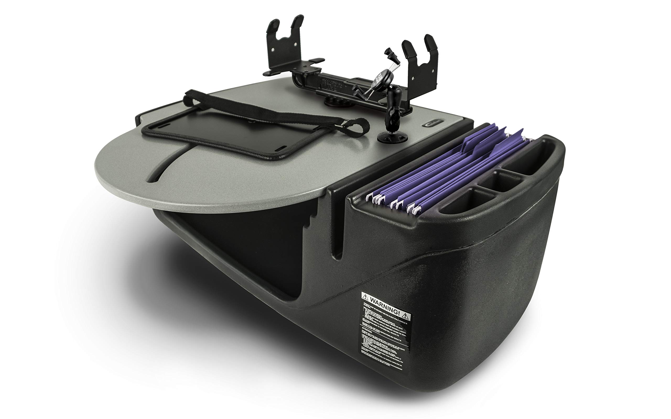 AutoExec AUE25100 RoadMaster Car Desk Grey Finish with Phone Mount & Printer Stand - Portable Laptop Workstation for Professionals on the Go
