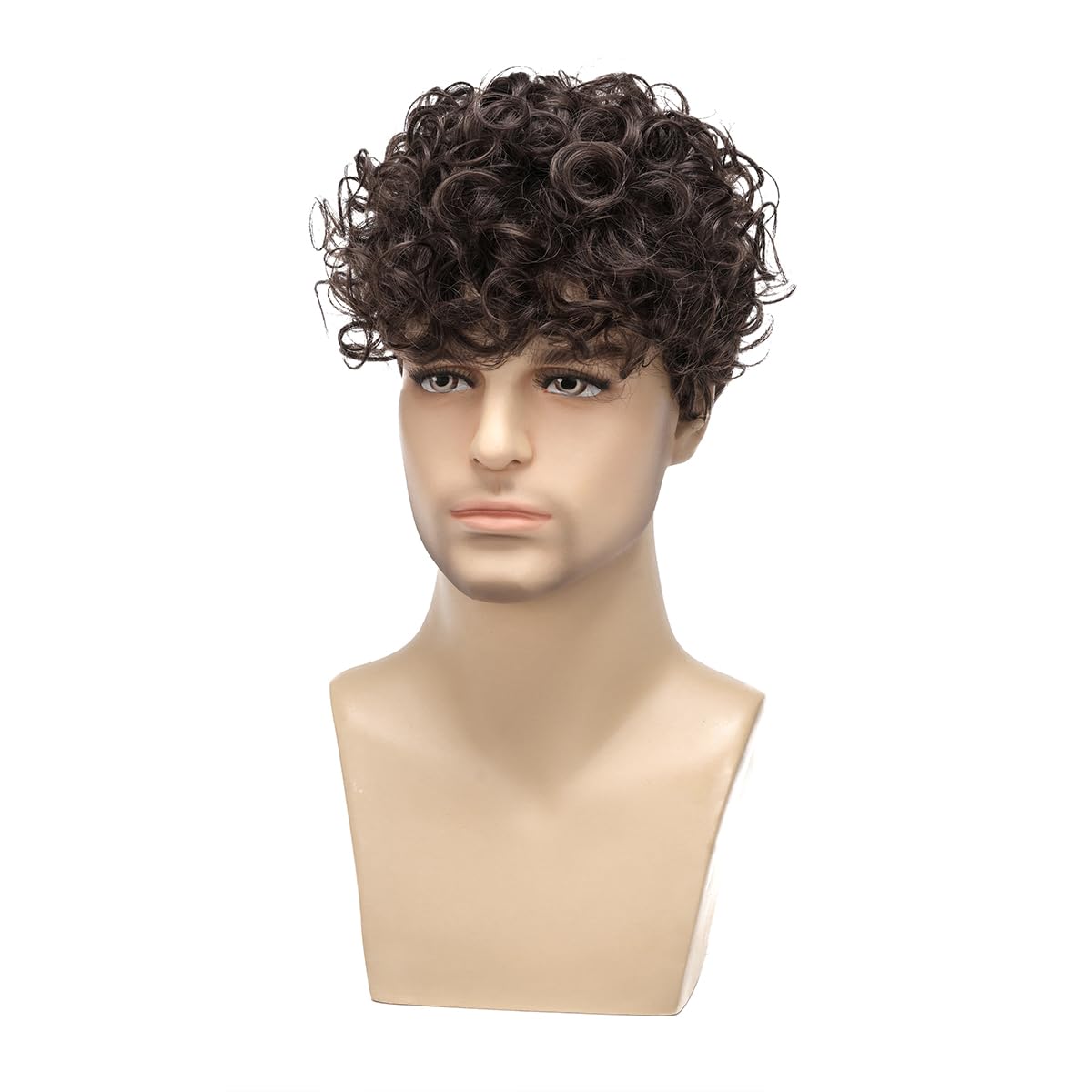 Men's Short Curly Wigs Dark Brown - Heat Resistant Synthetic Hair Wig for Cosplay, Halloween & Daily Use - Perfect for Costume Parties, Themed Events & Role Playing