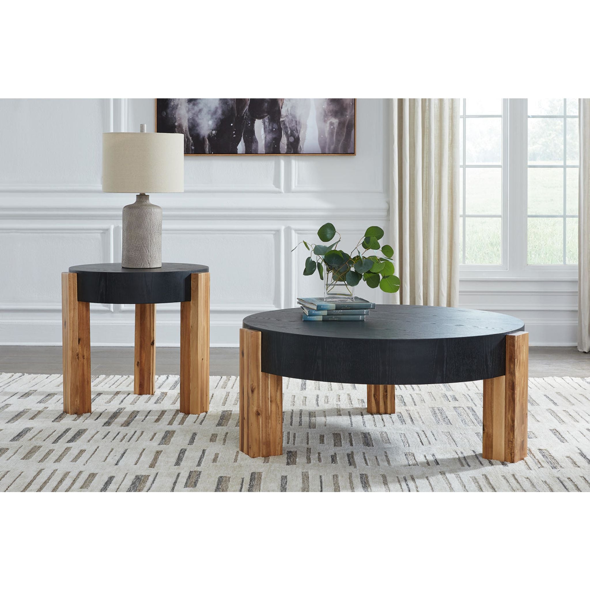 Breenmore 2 Pack Folding Tables - Black & Natural Wood Finish | Portable Lightweight Tables for Camping, Picnics, and Outdoor Events