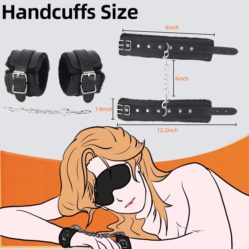 Premium Adjustable BDSM Restraints Set - Soft Plush Handcuffs, Blindfold & Wrist/Ankle Cuffs for Couples Bondage, Fetish Play & Sensual Exploration - Perfect for Bedroom Fun, Roleplay & Spicing Up Relationships