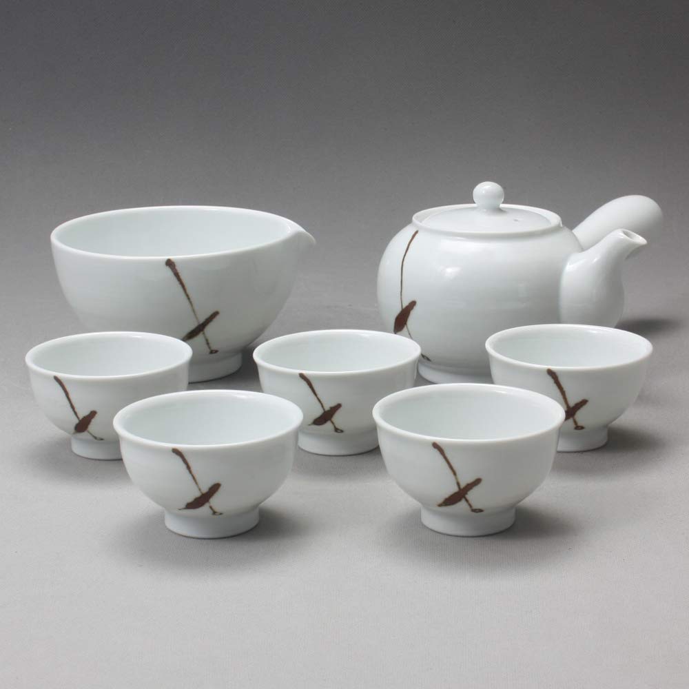 Premium Korean White Porcelain Bamboo Leaf Tea Set - 11.8oz (350ml) Ceramic Teapot with Side Handle, Cups & Cooling Pitcher - Complete Tea Ceremony Gift Set for Home, Office & Traditional Korean Tea Parties