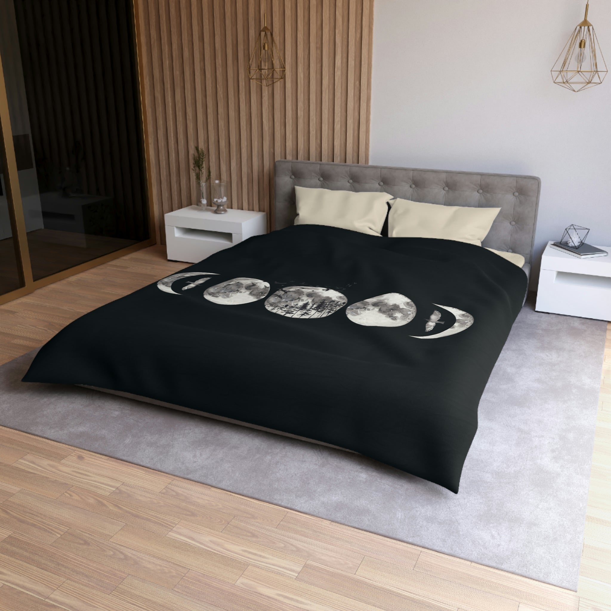 Moon Phases Microfiber Duvet Cover Set - Celestial Themed Bedding for Cozy Bedrooms | Perfect for Astronomy Lovers & Stargazing Decor