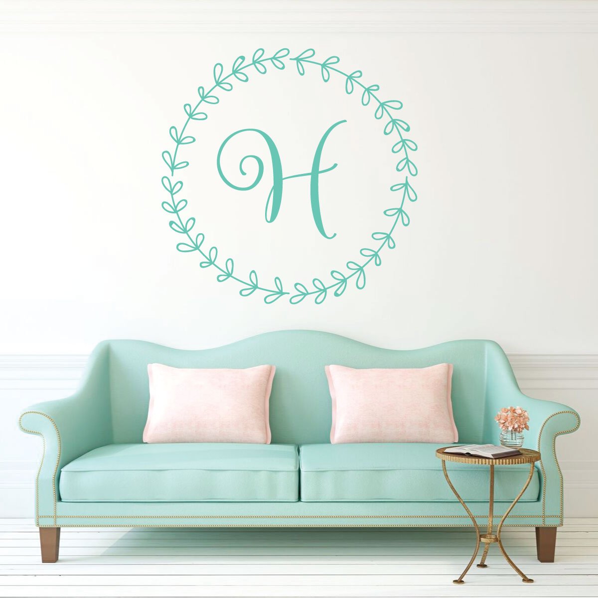 Personalized Vinyl Wreath Wall Decal Sticker - Home Decor for Living Room, Bedroom, Nursery & Office - Perfect for Seasonal, Holiday & Wedding Decorations