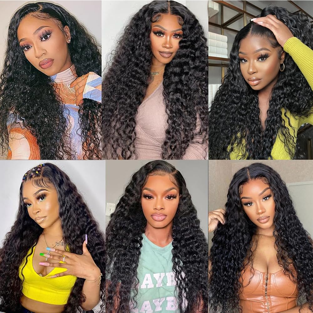 Natural Glueless Human Hair Wigs 26 Inch Water Wave Lace Front Wigs 180 Density 13x4 HD Lace Pre-Plucked No Glue Needed - Perfect for Daily Wear, Parties & Special Occasions