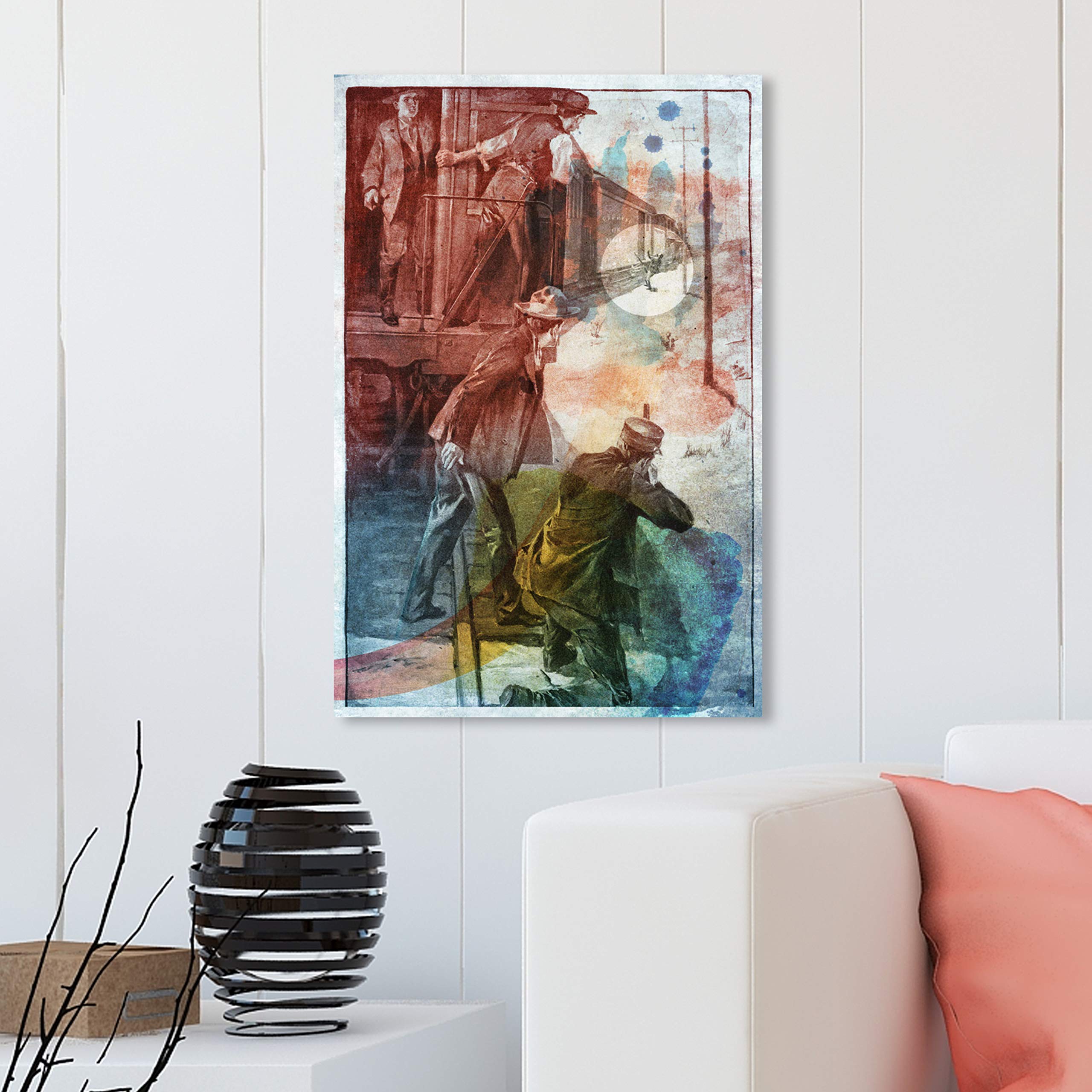 Oliver Gal Artist Co. 'A Lone Train Robber' Western Movie Wall Art Canvas Print - 20x30 Inches Red & Blue Home Decor - Perfect for Living Room, Bedroom or Office Western Theme Decor