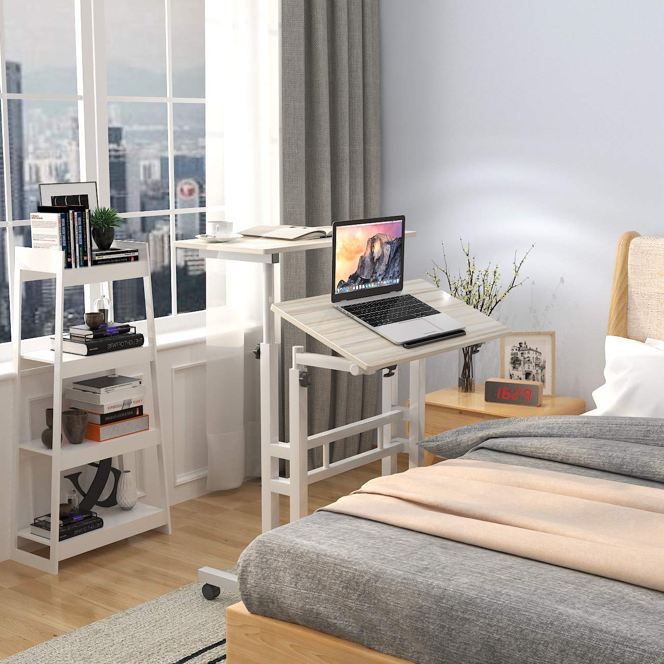 Adjustable Mobile Standing Desk with Wheels - Maple 101-MP for Home & Office Workspace