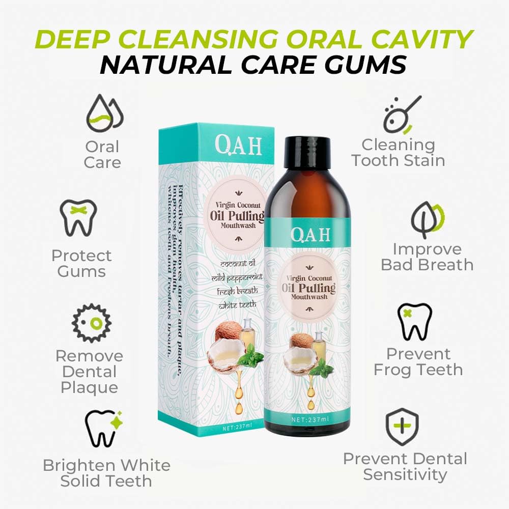 Organic Coconut Oil Pulling for Teeth Whitening & Oral Care - Natural Mint Flavor Mouthwash for Fresh Breath & Healthy Gums (8 Fl Oz) - Perfect for Daily Dental Routine & Natural Whitening Solution