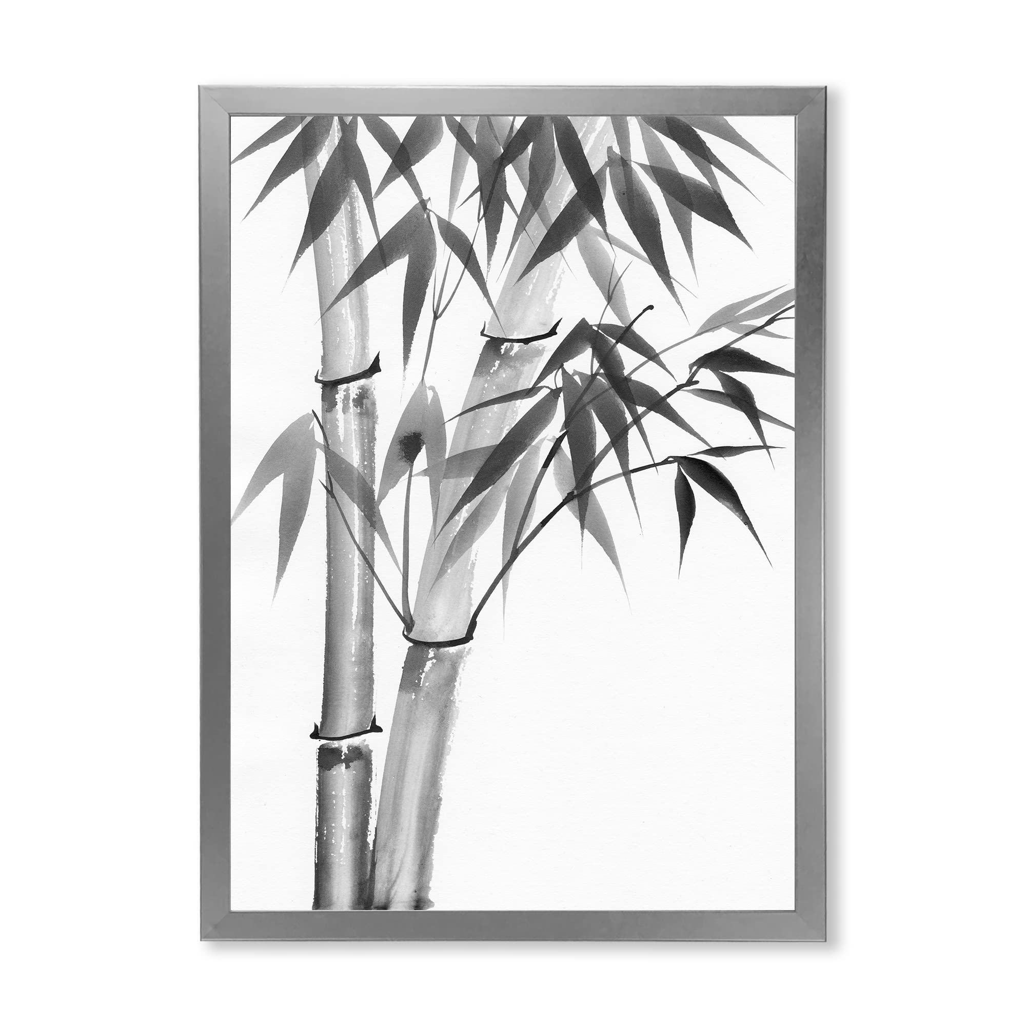 Vintage Monochrome Bamboo Traditional Framed Wall Art - Asian Inspired Home Decor for Living Room, Bedroom & Office - Perfect Zen Decor for Meditation Spaces & Feng Shui Interiors