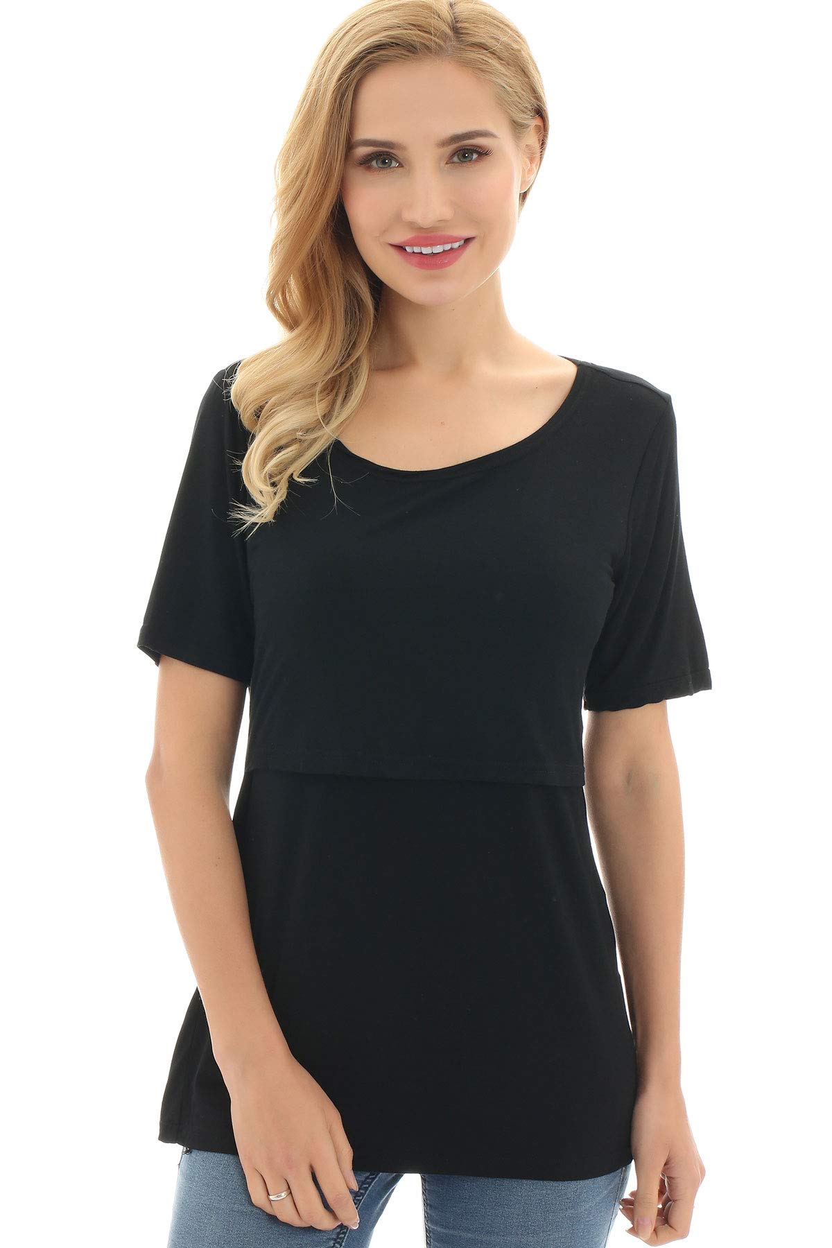 Bearsland Women's 3-Pack Maternity Nursing Tops - Soft Short Sleeve Breastfeeding Shirts for Comfortable Nursing & Everyday Wear - Perfect for Pregnancy, Postpartum & Nursing Mothers at Home or Outdoors